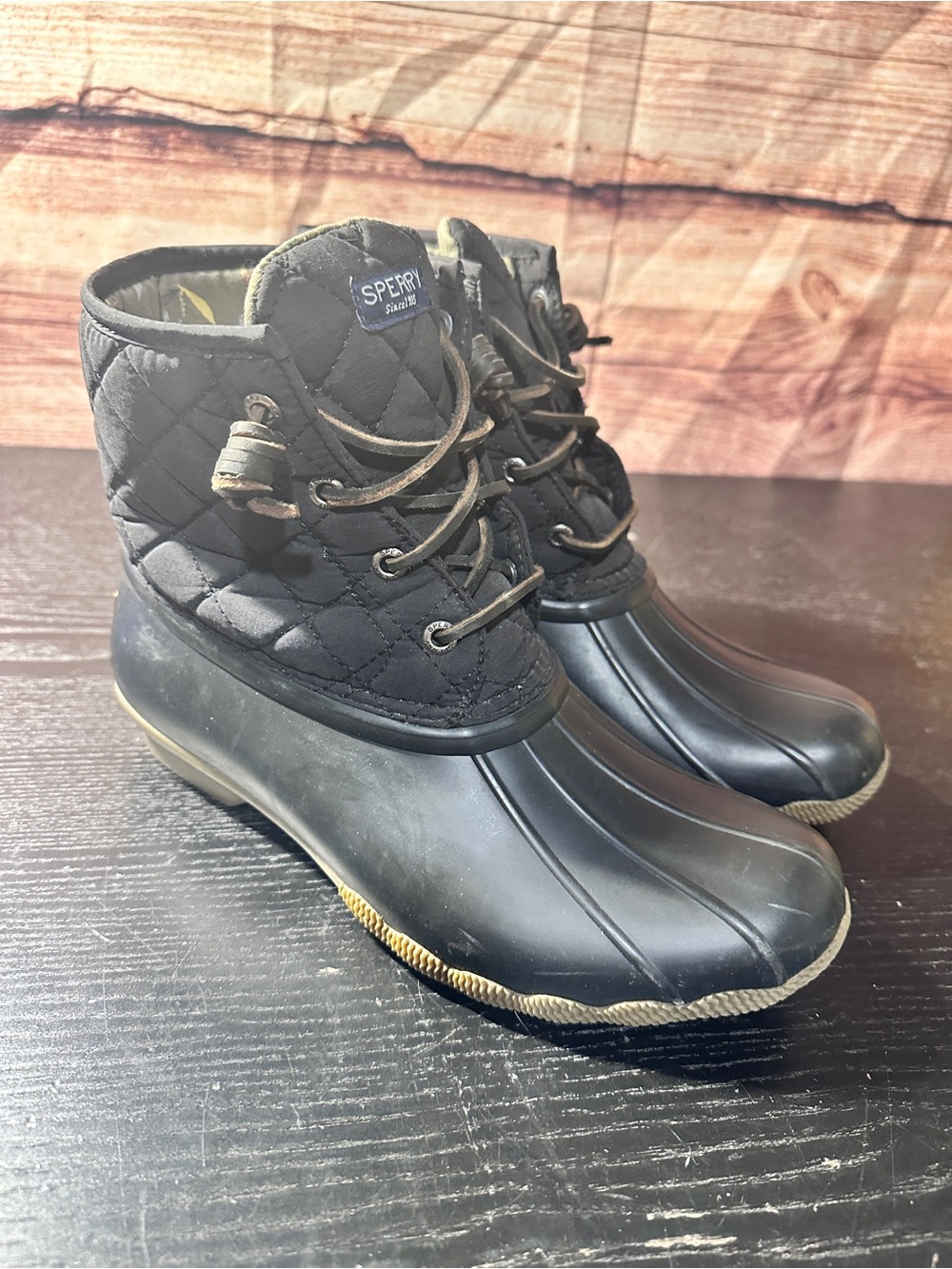 Sperry Duck Boots Womens 8M Saltwater Quilted Blue Lace Up Ankle Top